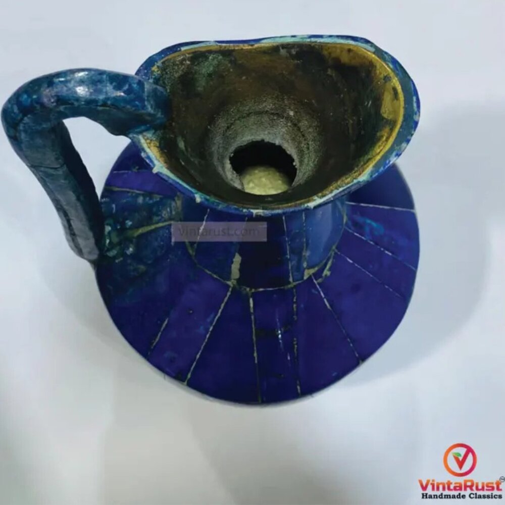 Handmade Lapis Lazuli Water Jug: Vintage Decorative Vessel - Picture 4 of 4